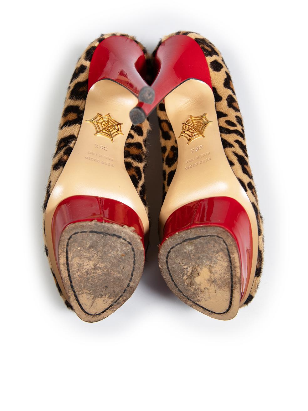 Charlotte Olympia Leopard Ponyhair Platform Heels Size IT 35.5 In Good Condition For Sale In London, GB