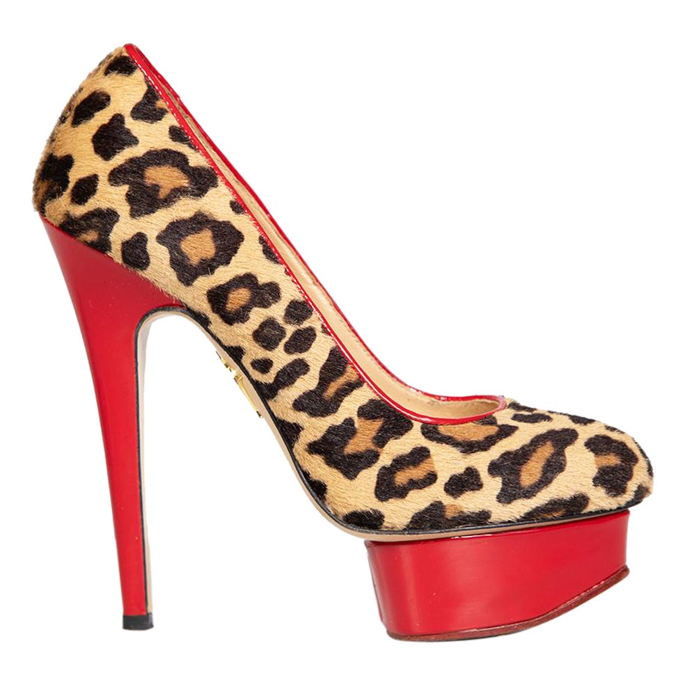 Charlotte Olympia Leopard Ponyhair Platform Heels Size IT 35.5