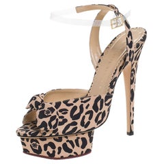 Charlotte Olympia Leopard Print Bow Platform Ankle Strap Sandals Size 39.5