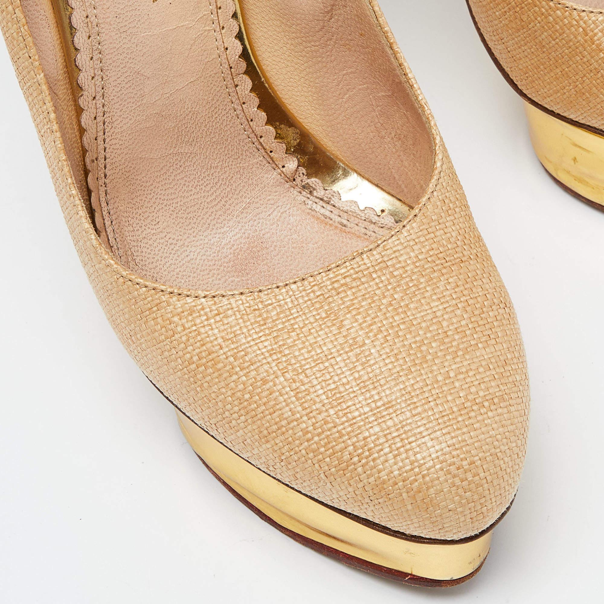 Charlotte Olympia Light Brown Raffia Dolly Pumps Size 42 For Sale 2