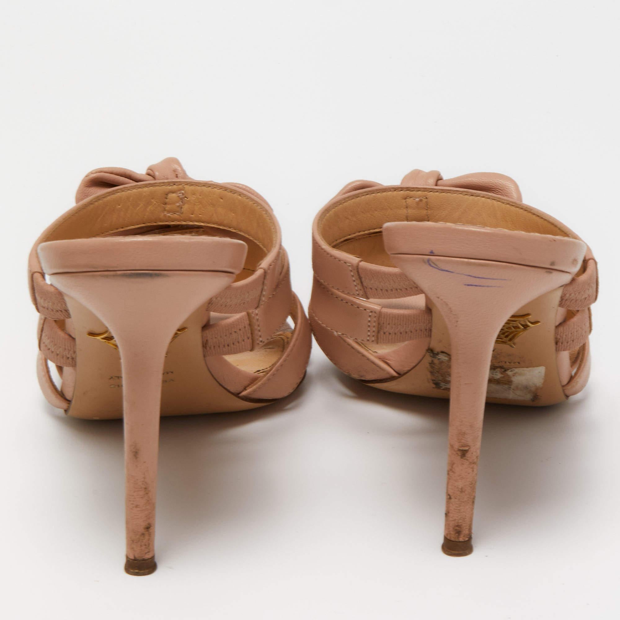 Women's Charlotte Olympia Light Pink Leather Blyton Bow Slide Sandals Size 40 For Sale