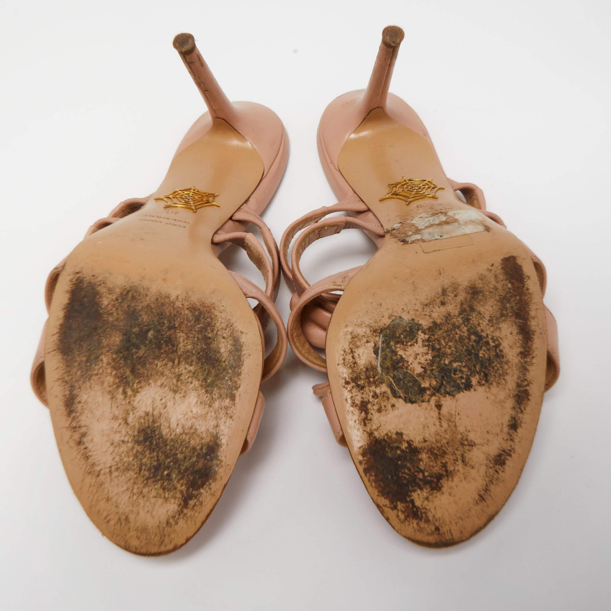 Charlotte Olympia Light Pink Leather Blyton Bow Slide Sandals Size 40 For Sale 1