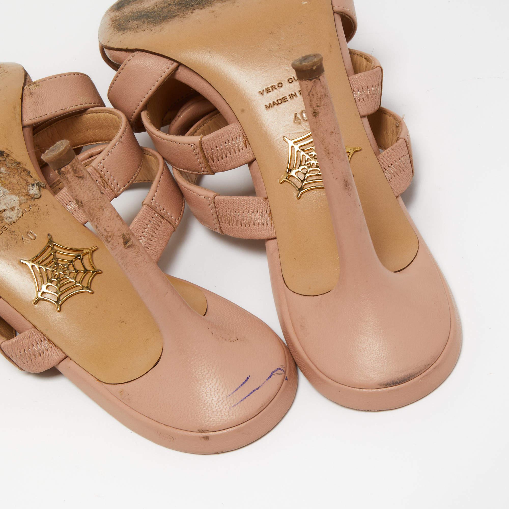 Charlotte Olympia Light Pink Leather Blyton Bow Slide Sandals Size 40 For Sale 2