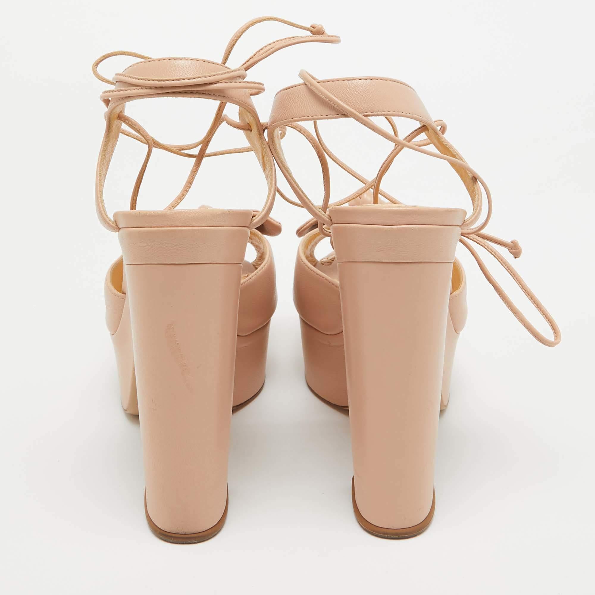 Women's Charlotte Olympia Light Pink Leather Bow Ankle Tie Platform Sandals Size 41 For Sale