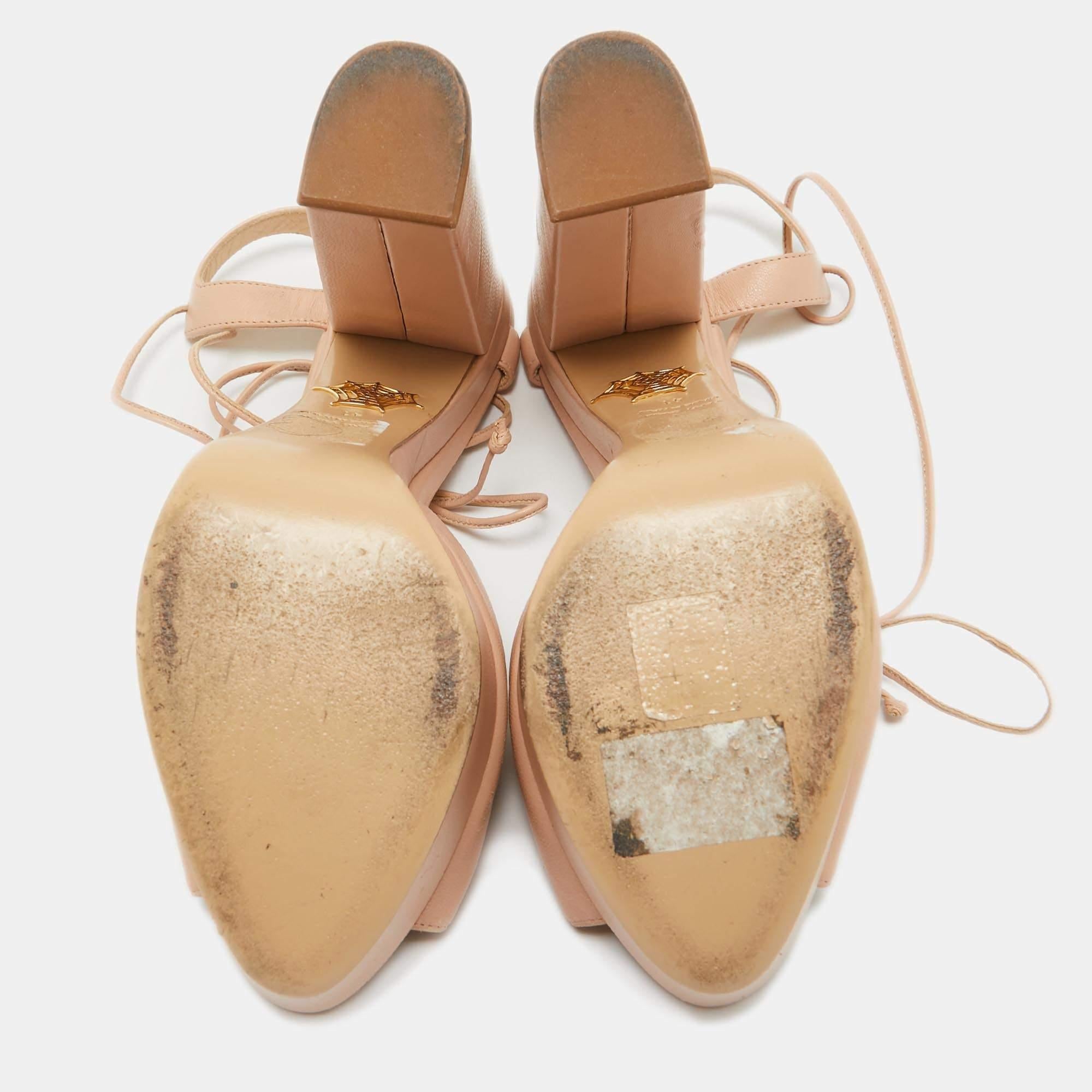 Charlotte Olympia Light Pink Leather Bow Ankle Tie Platform Sandals Size 41 For Sale 1
