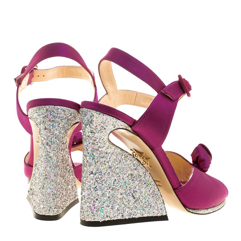 Pink Charlotte Olympia Magenta Satin Vega Peep Toe Ankle Strap Sandals Size 40
