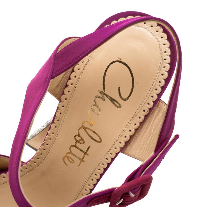 Charlotte Olympia Magenta Satin Vega Peep Toe Ankle Strap Sandals Size 40 2