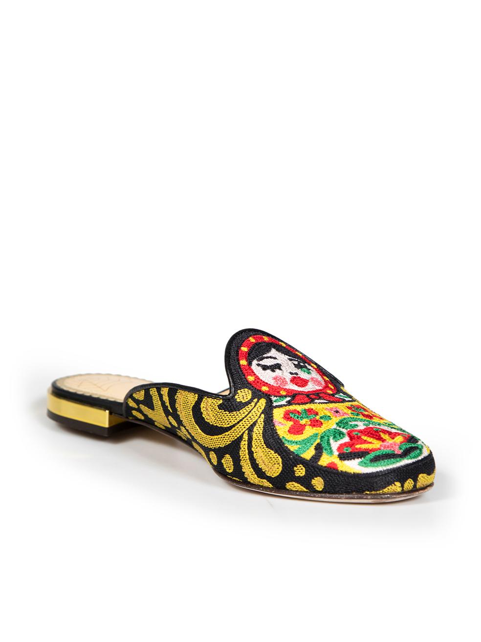 CONDITION is Very good. Minimal wear to shoes is evident. Minimal wear to soles on this used Charlotte Olympia designer resale item. These shoes come with original box and dust bag.
 
 
 
 Details
 
 
 Multicolour
 
 Cloth
 
 Mules
 
 Matryoshka