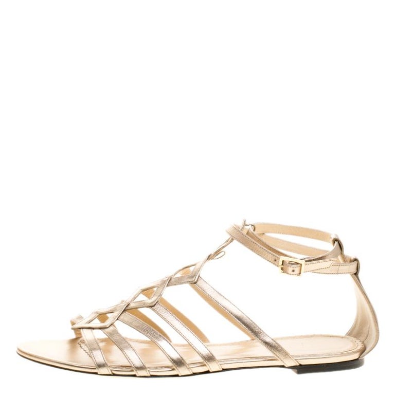Charlotte Olympia Metallic Beige Leather Magdalena Flat Sandals Size 41 ...