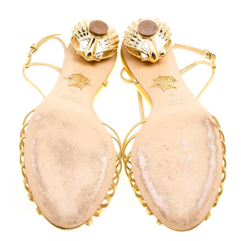 Charlotte Olympia Metallic Gold Leather Shelly Faux Pearl Embellished ...