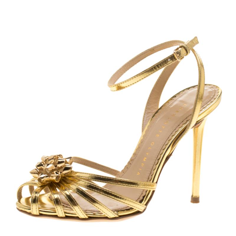 Charlotte Olympia Metallic Gold Leather Surprise! Ankle Strap Sandals ...