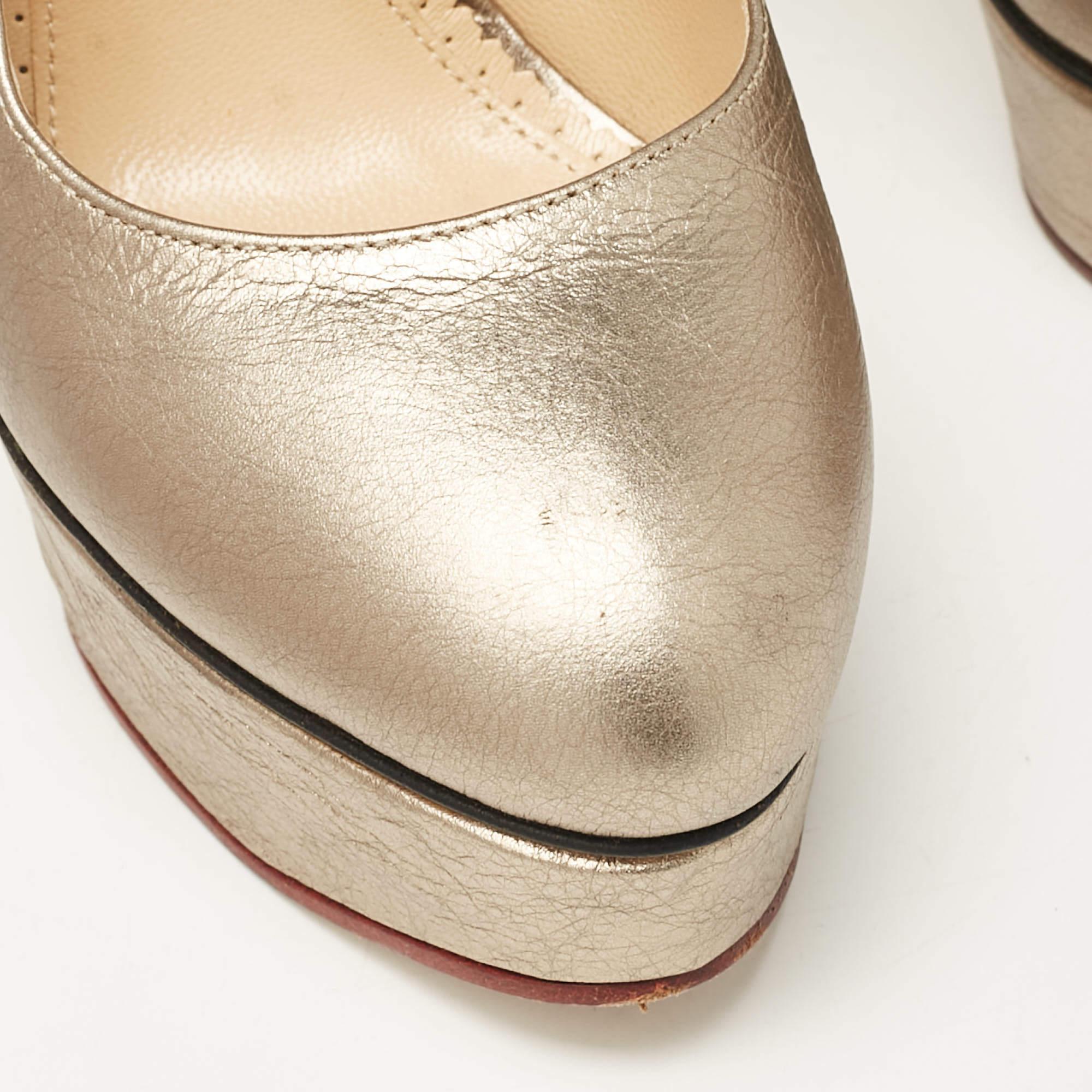 Charlotte Olympia Bombas de plataforma Dolly de piel metalizada Talla 38 en venta 2
