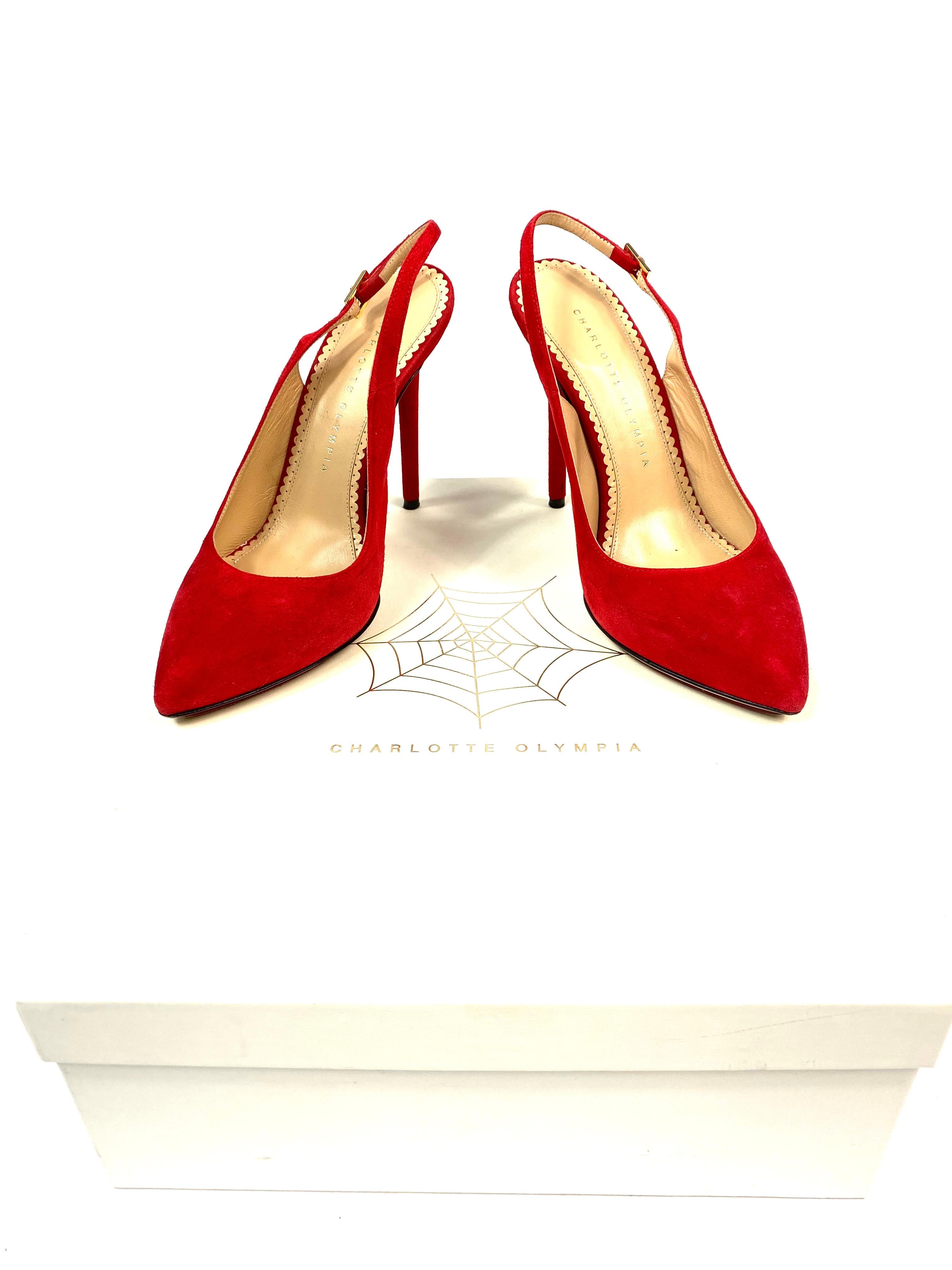 Charlotte Olympia Monroe Slingback Red Suede Pump Heels Size 38 4