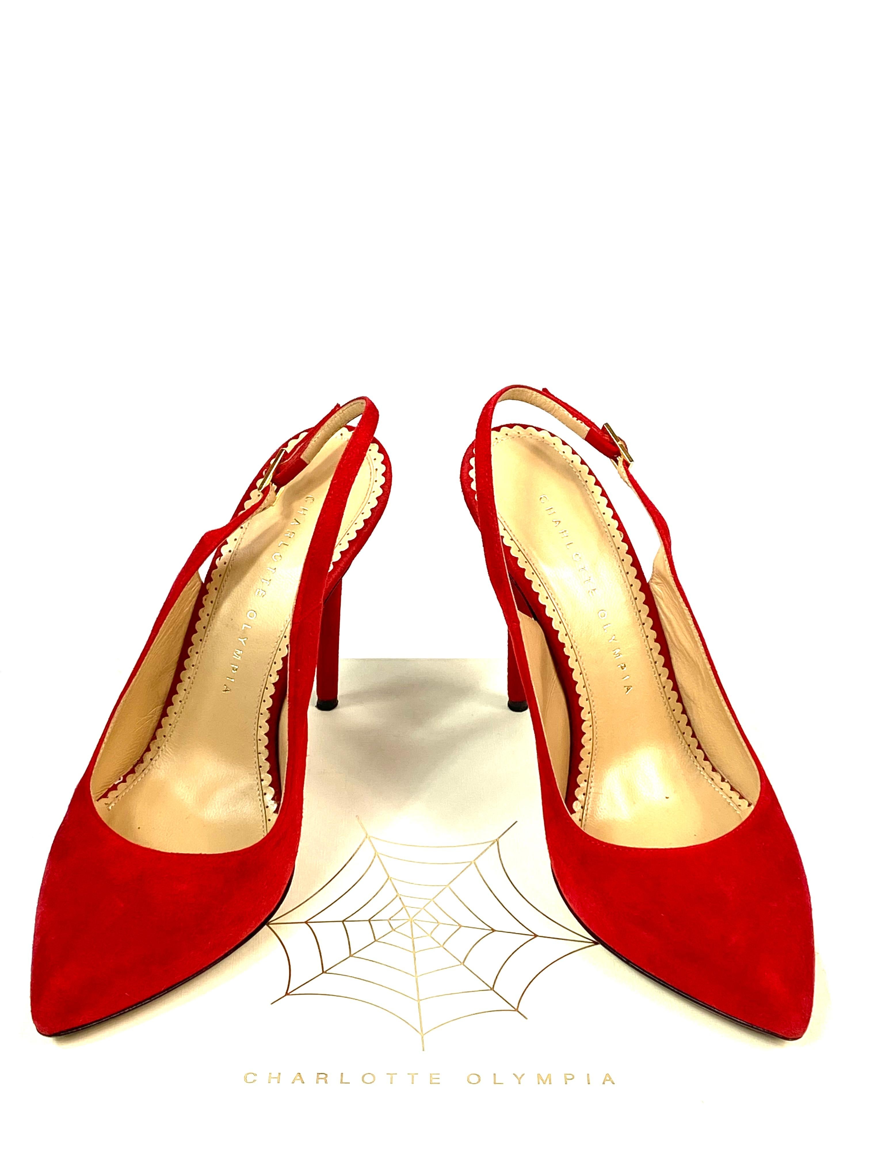 Charlotte Olympia Monroe Slingback Red Suede Pump Heels Size 38 5