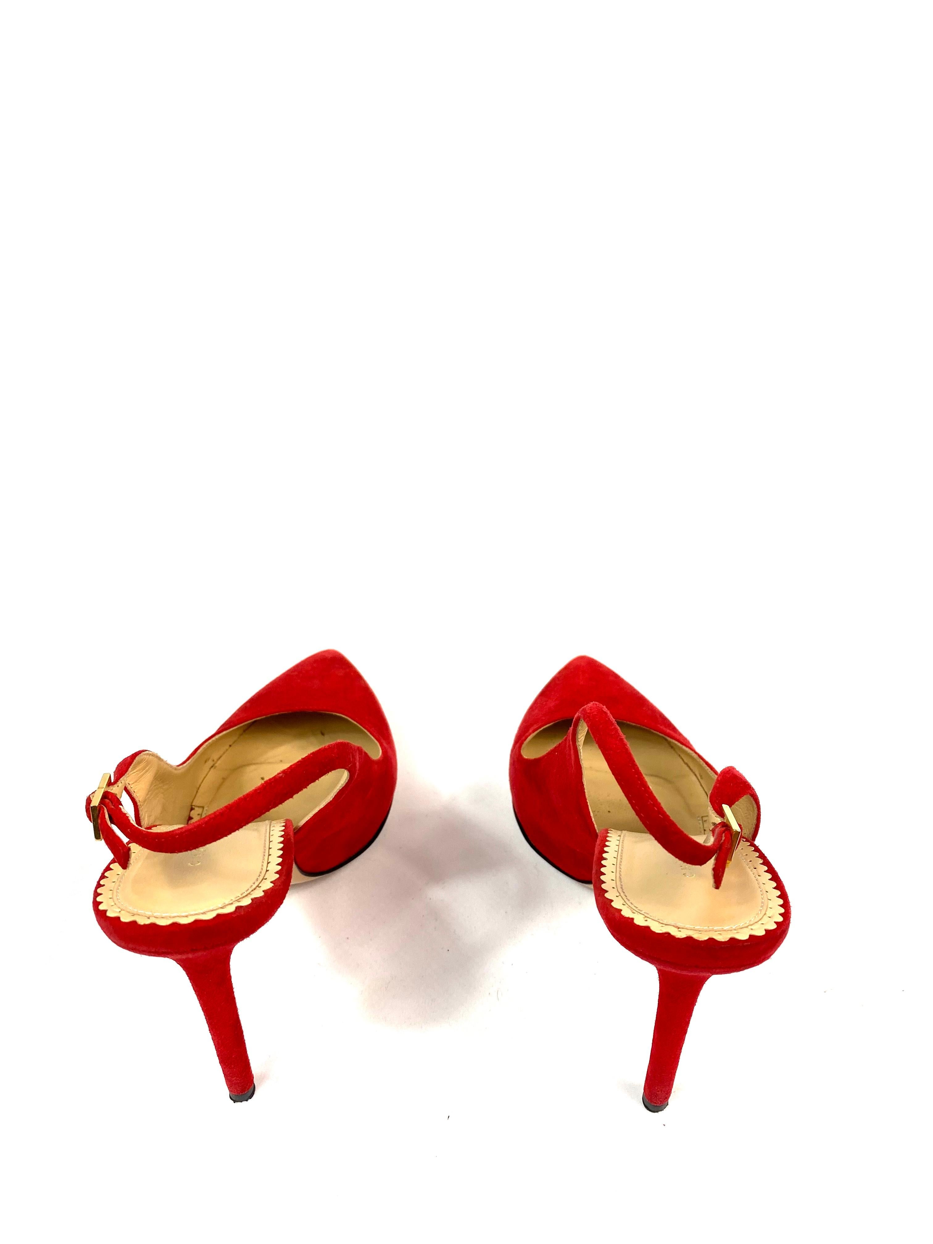 Orange Charlotte Olympia Monroe Slingback Red Suede Pump Heels Size 38