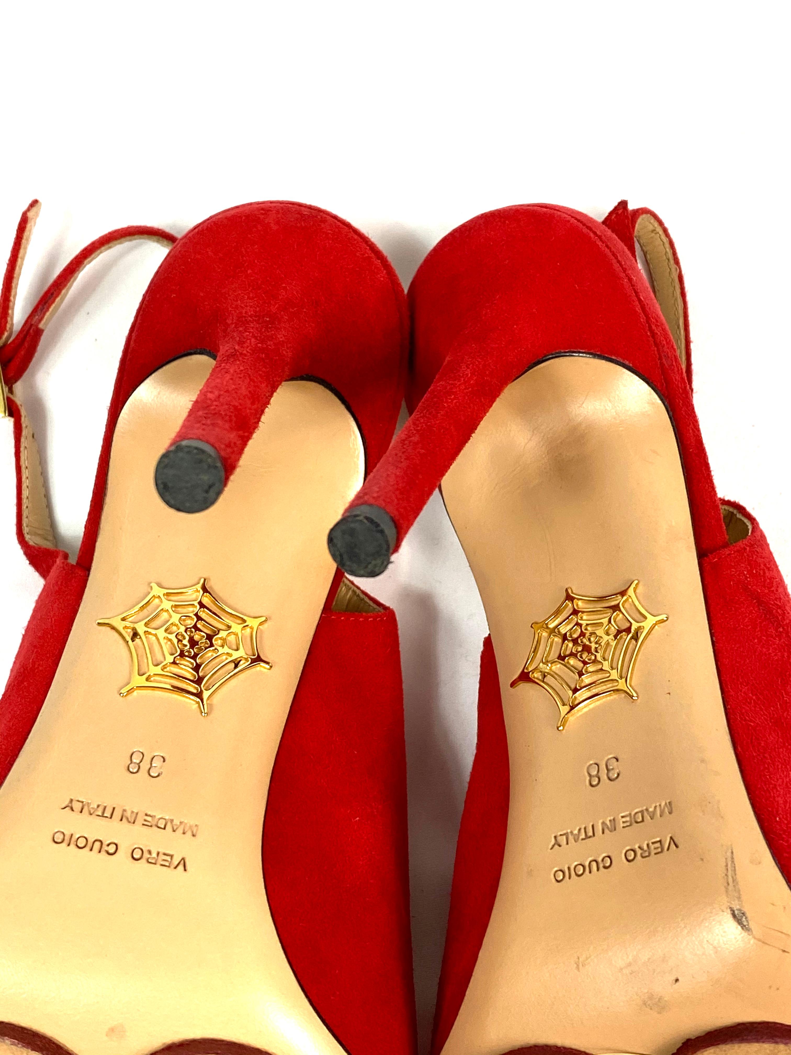 Charlotte Olympia Monroe Slingback Red Suede Pump Heels Size 38 1