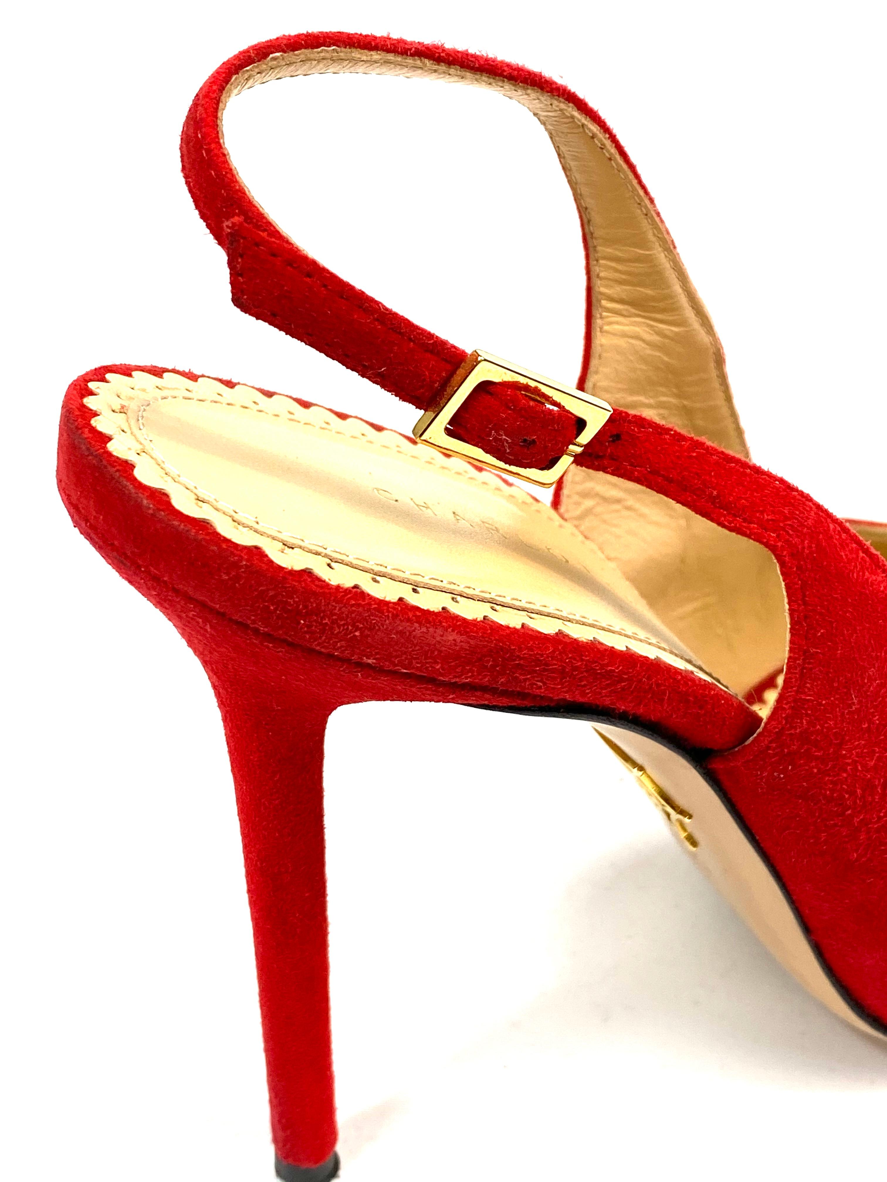 Charlotte Olympia Monroe Slingback Red Suede Pump Heels Size 38 2