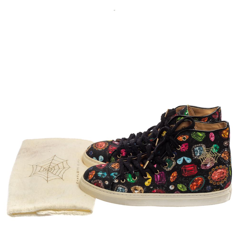 Charlotte Olympia Multicolor Jewel Print Canvas High Top Sneakers Size 36 3