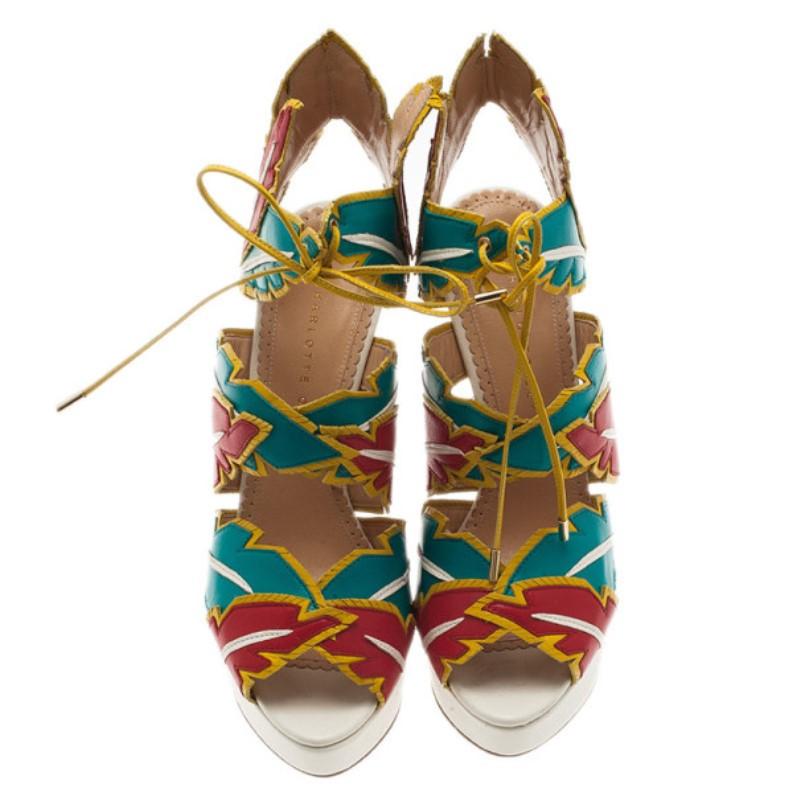 Charlotte Olympia Multicolor Leather Cherokee Platform Sandals Size 38 Damen