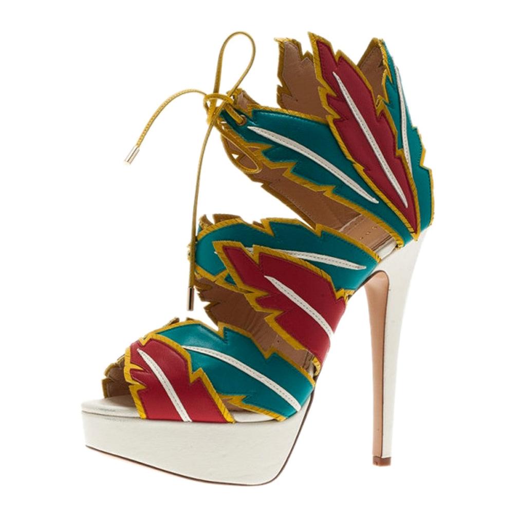 Charlotte Olympia Multicolor Leather Cherokee Platform Sandals Size 38