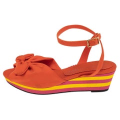 Charlotte Olympia Multicolor PVC Bow Detail Ankle Strap Wedge Sandals Size 37.5
