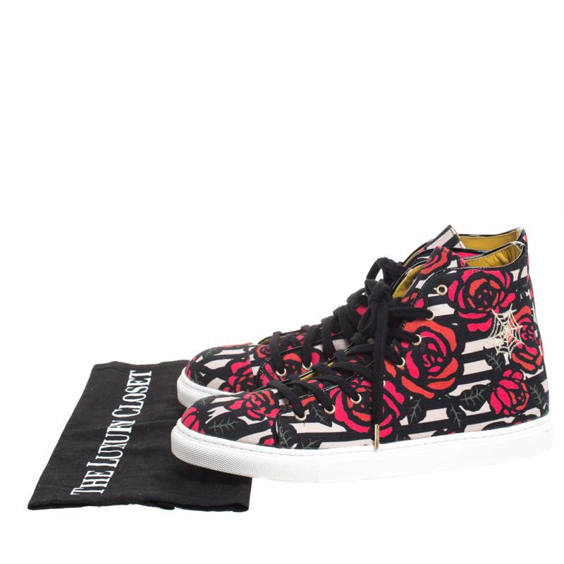 Charlotte Olympia Multicolor Rose Print Canvas High Top Sneakers Size 38.5 3
