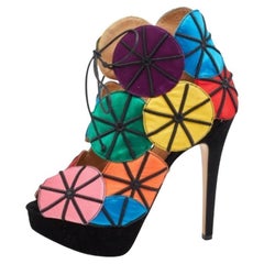 Charlotte Olympia Multicolor Satin Parasol Platform Sandals Size 36.5