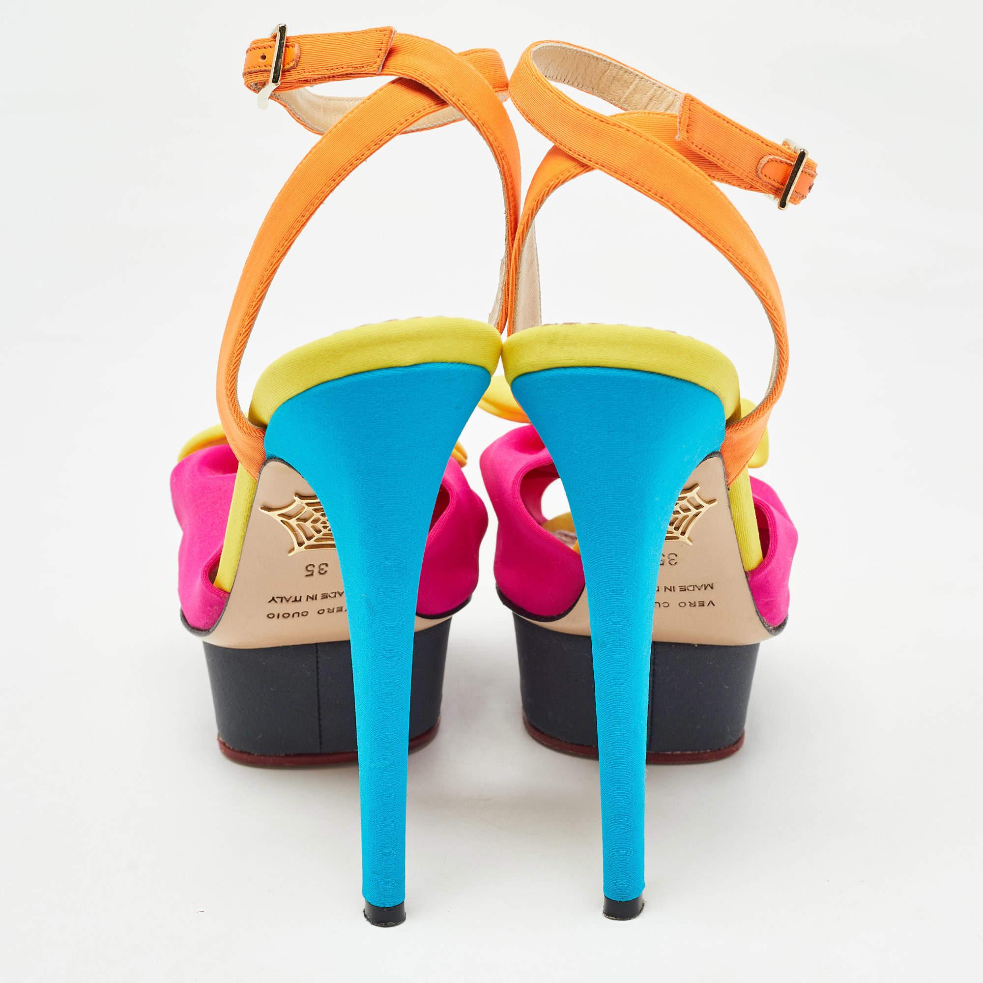 Women's Charlotte Olympia Multicolor Serena Bow Platform Ankle Strap Sandals Size 35 For Sale