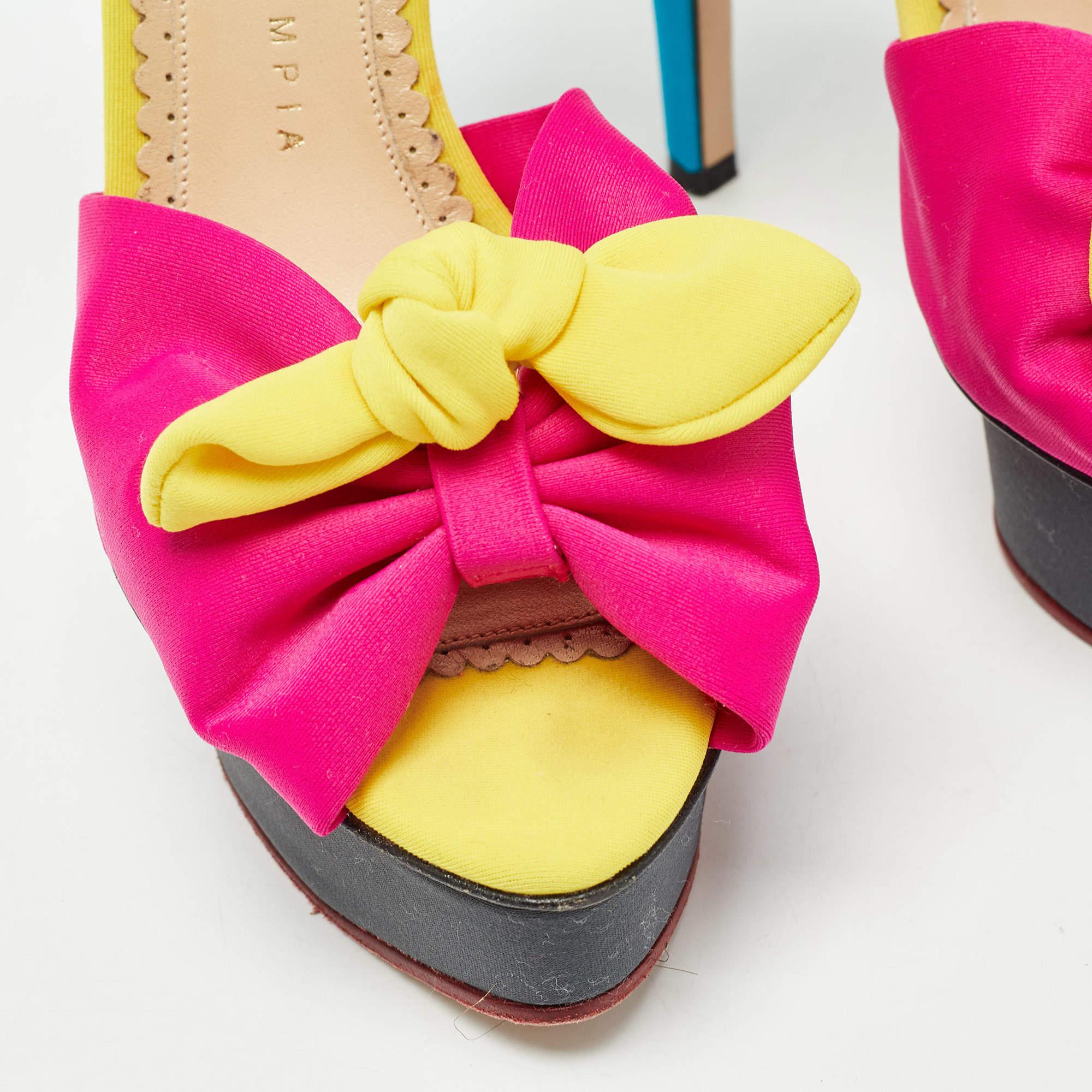 Charlotte Olympia Multicolor Serena Bow Platform Ankle Strap Sandals Size 35 For Sale 2