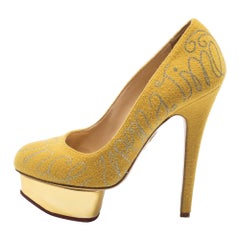 Charlotte Olympia Mustard Yellow Cotton Embroidered Felt Dolly Pumps Size 36 Charlotte Olympia Mustard Yellow Cotton Embroidered Felt Dolly Pumps Size 36