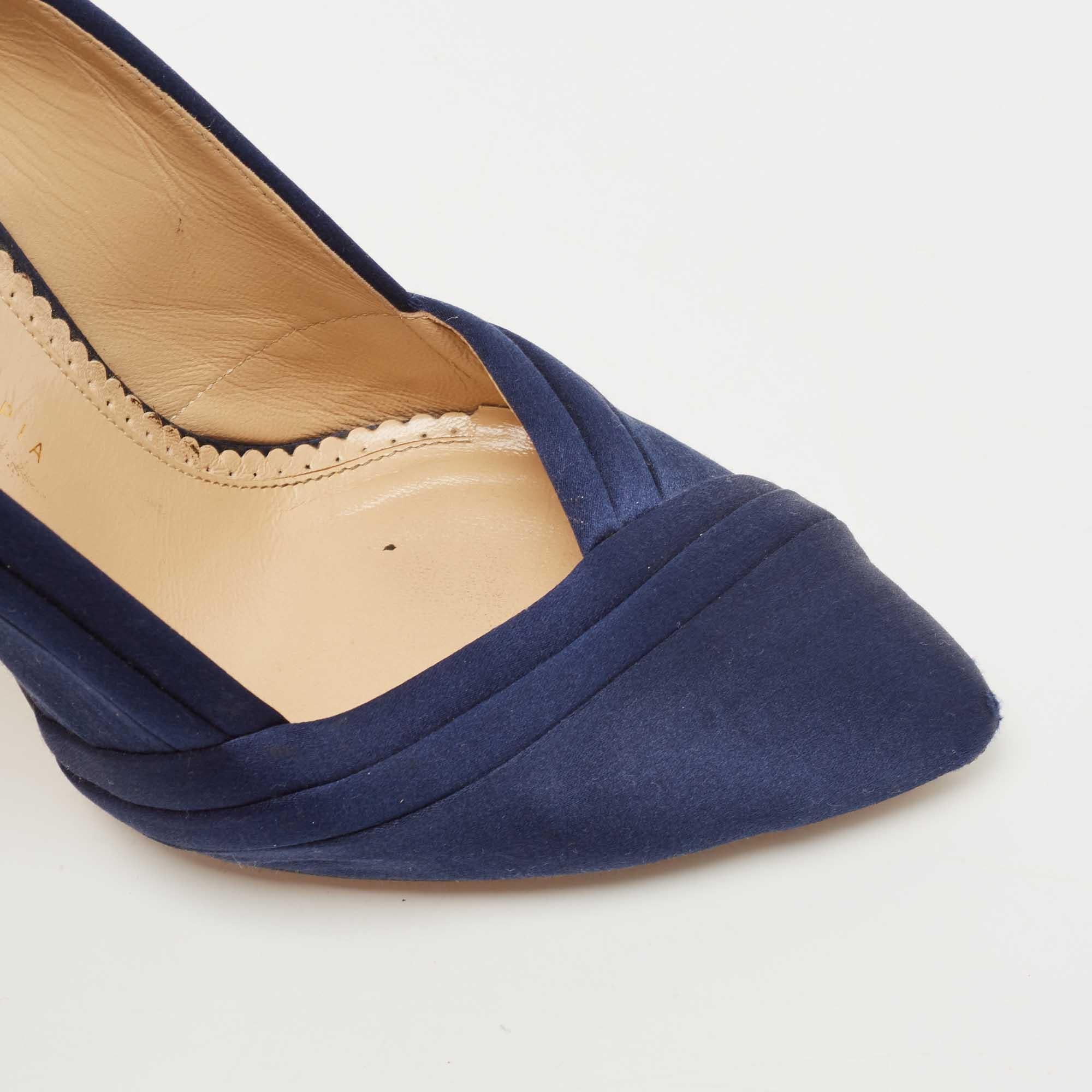 Charlotte Olympia Navy Blue Satin Debonaire Platform Pumps Size 40 For Sale 3