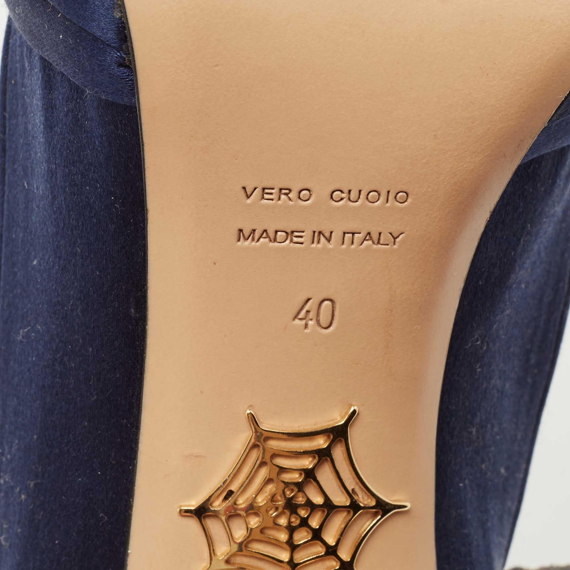 Charlotte Olympia Navy Blue Satin Debonaire Platform Pumps Size 40 For Sale 4