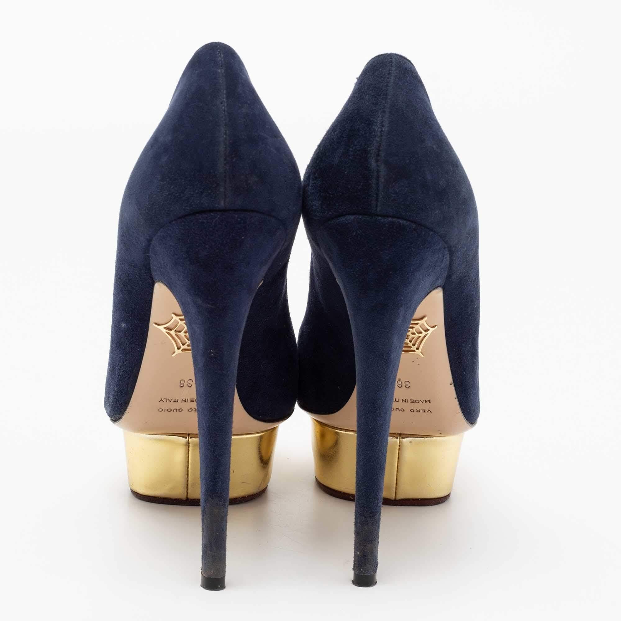 Charlotte Olympia Marineblaue Wildleder Dolly Plateau Pumps Größe 38 Damen
