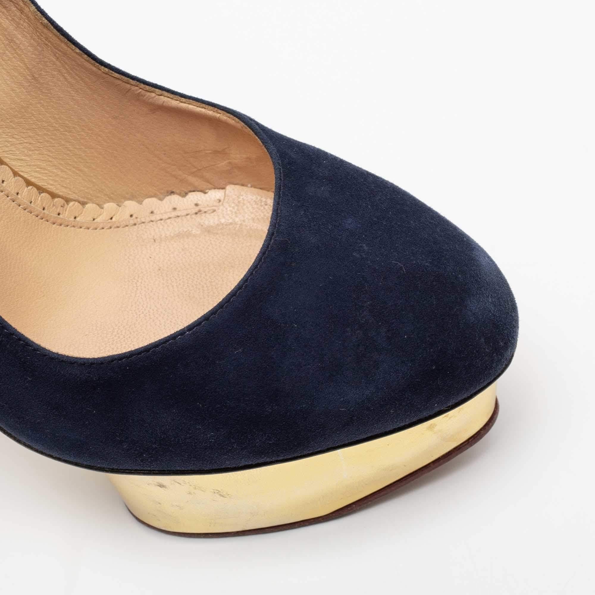 Charlotte Olympia Marineblaue Wildleder Dolly Plateau Pumps Größe 38 2
