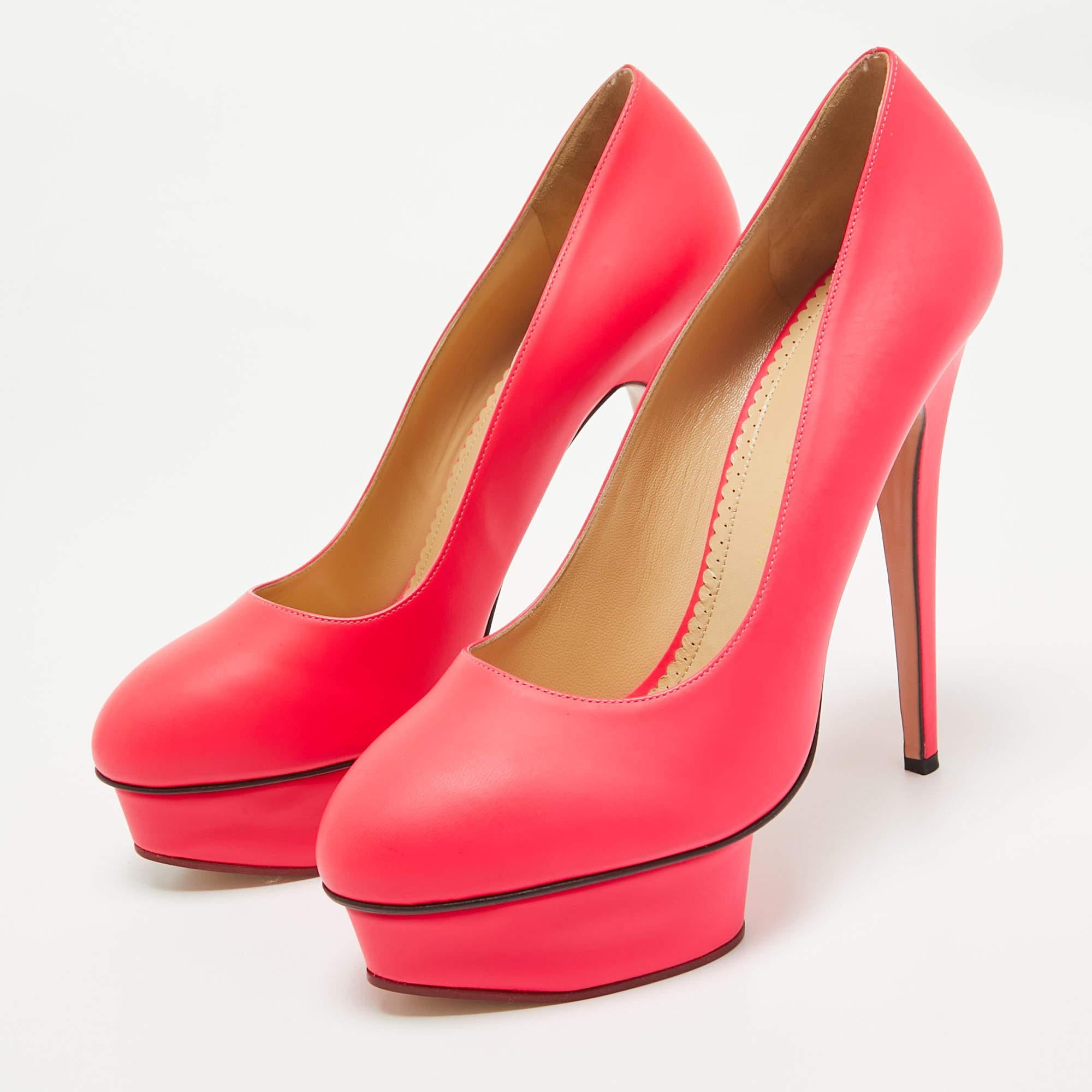 Make a chic style statement with these designer pumps. They showcase sturdy heels and durable soles perfect for your fashionable outings