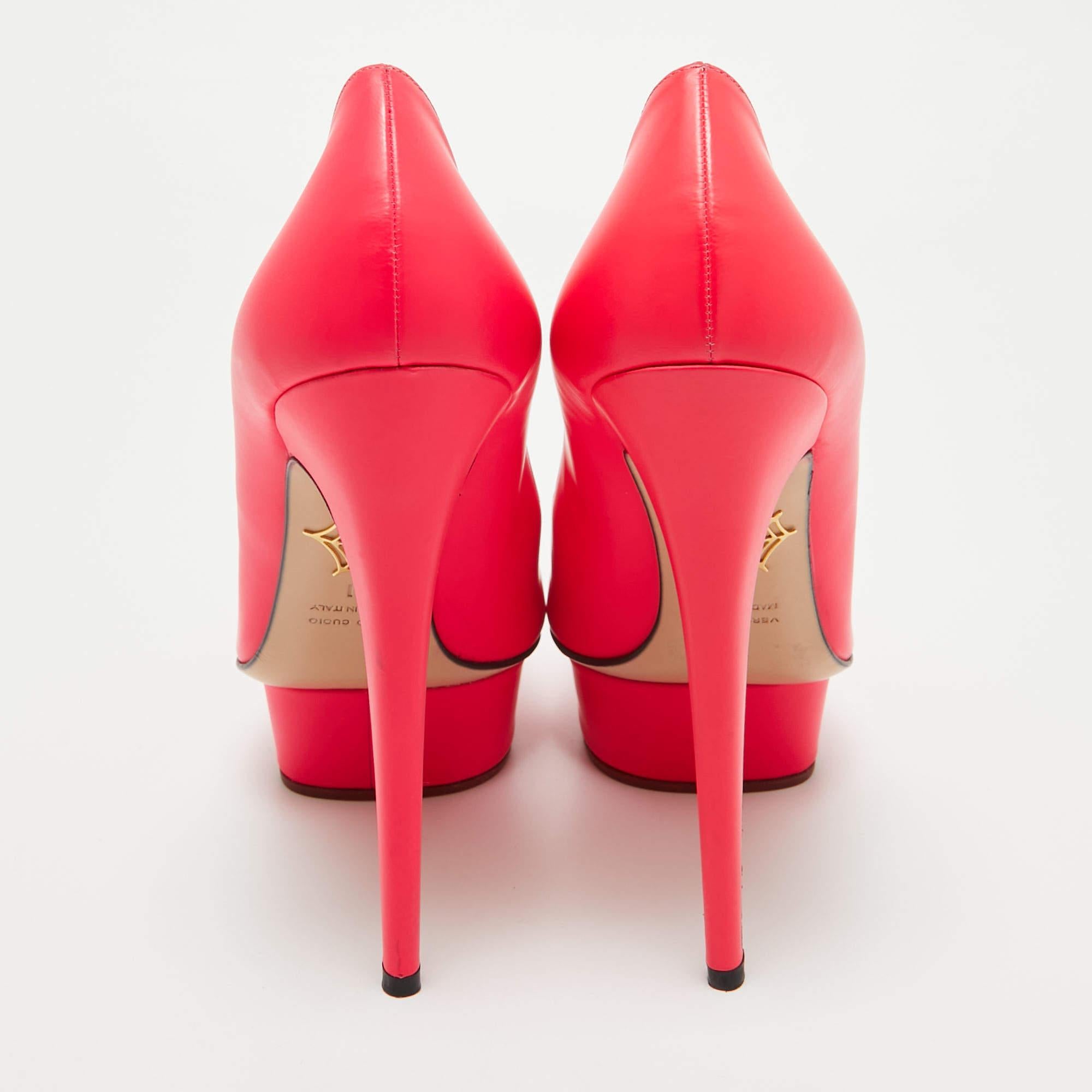 Charlotte Olympia Neon Pink Leather Dolly Platform Pumps Size 41 1