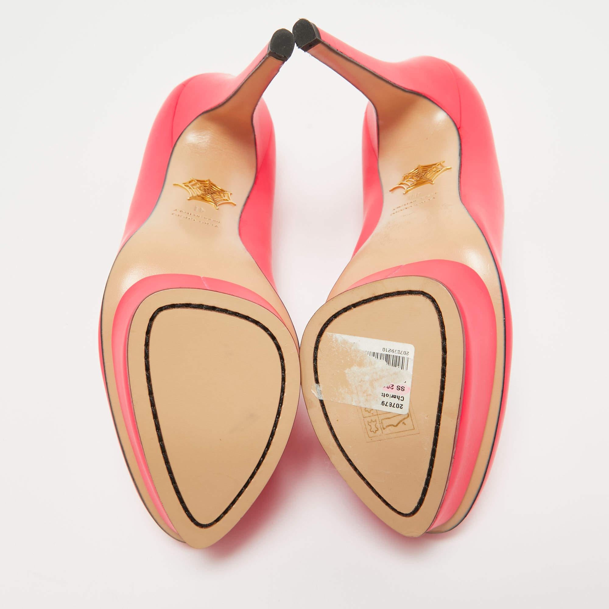 Charlotte Olympia Neon Pink Leather Dolly Platform Pumps Size 41 2