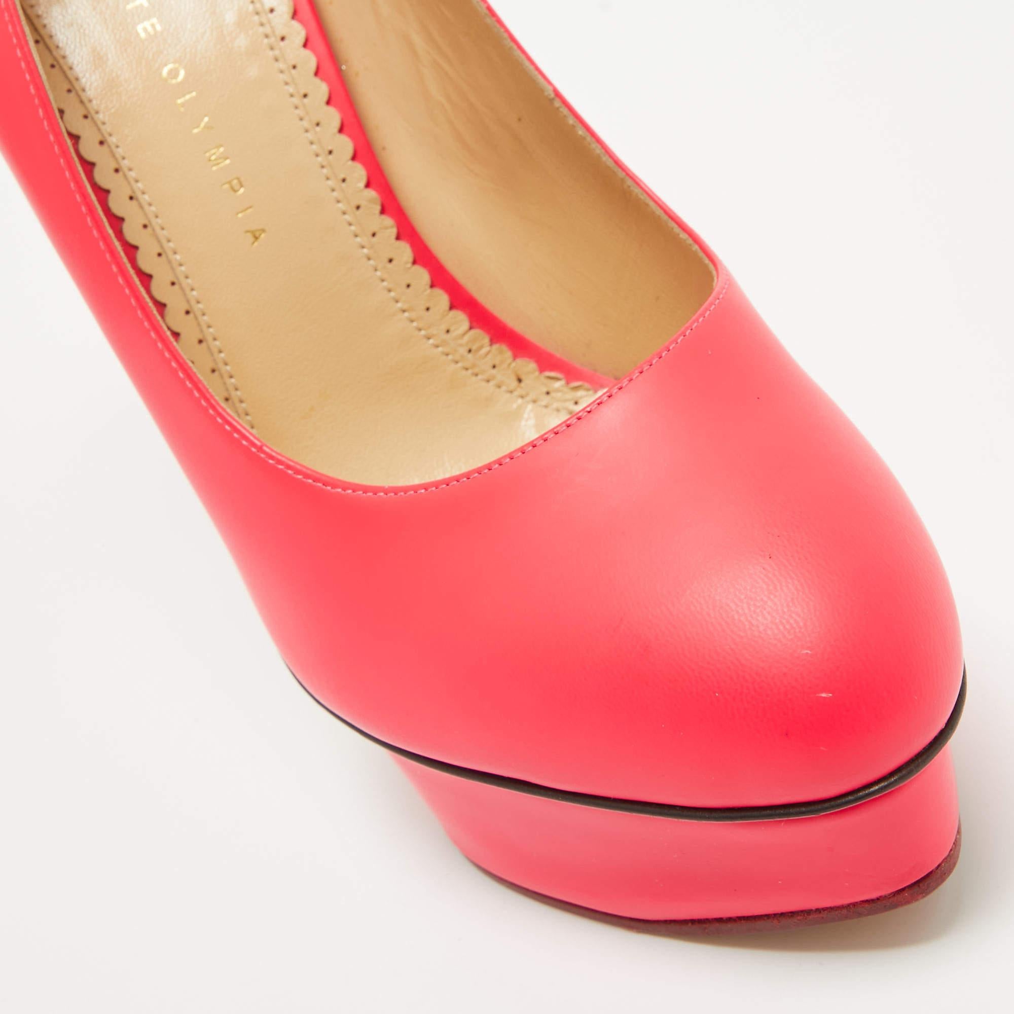 Charlotte Olympia Neon Pink Leather Dolly Platform Pumps Size 41 3
