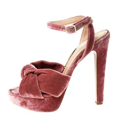 Charlotte Olympia Nude Pink Velvet Tiffani Platform Sandals Size 40