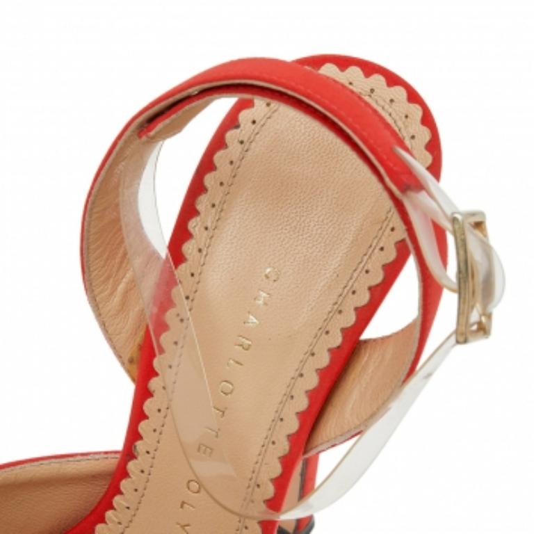 Charlotte Olympia Sandalias de satén naranja con lazo Serena con correa en el tobillo y plataforma talla 35 en Bastante bueno estado para la venta en Dubai, Al Qouz 2