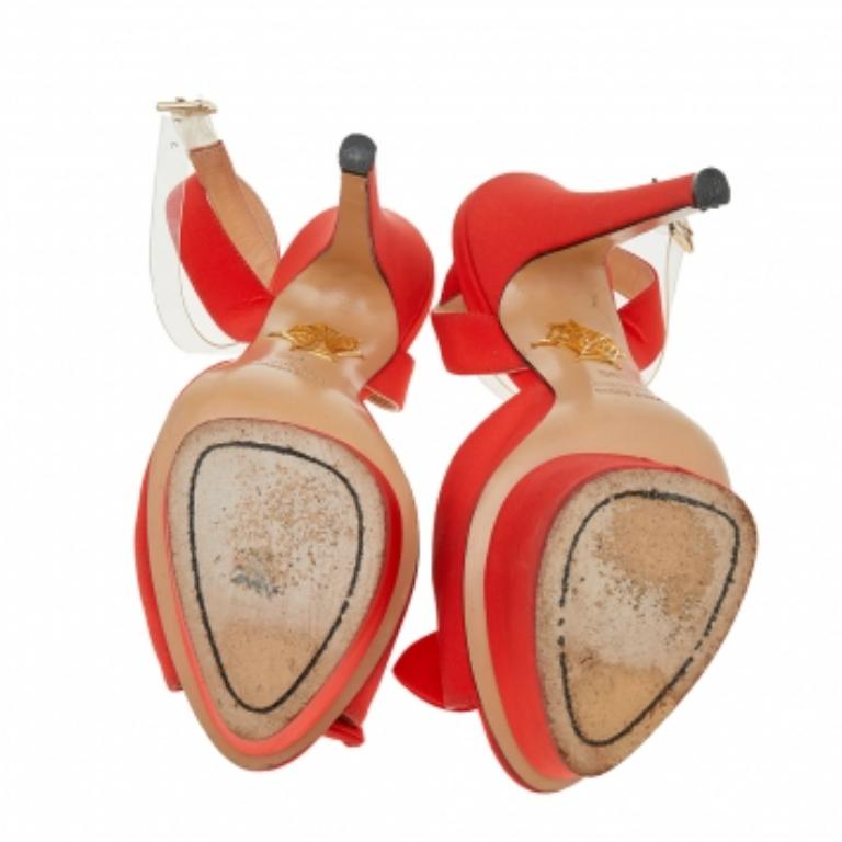 Charlotte Olympia Sandalias de satén naranja con lazo Serena con correa en el tobillo y plataforma talla 35 en venta 2