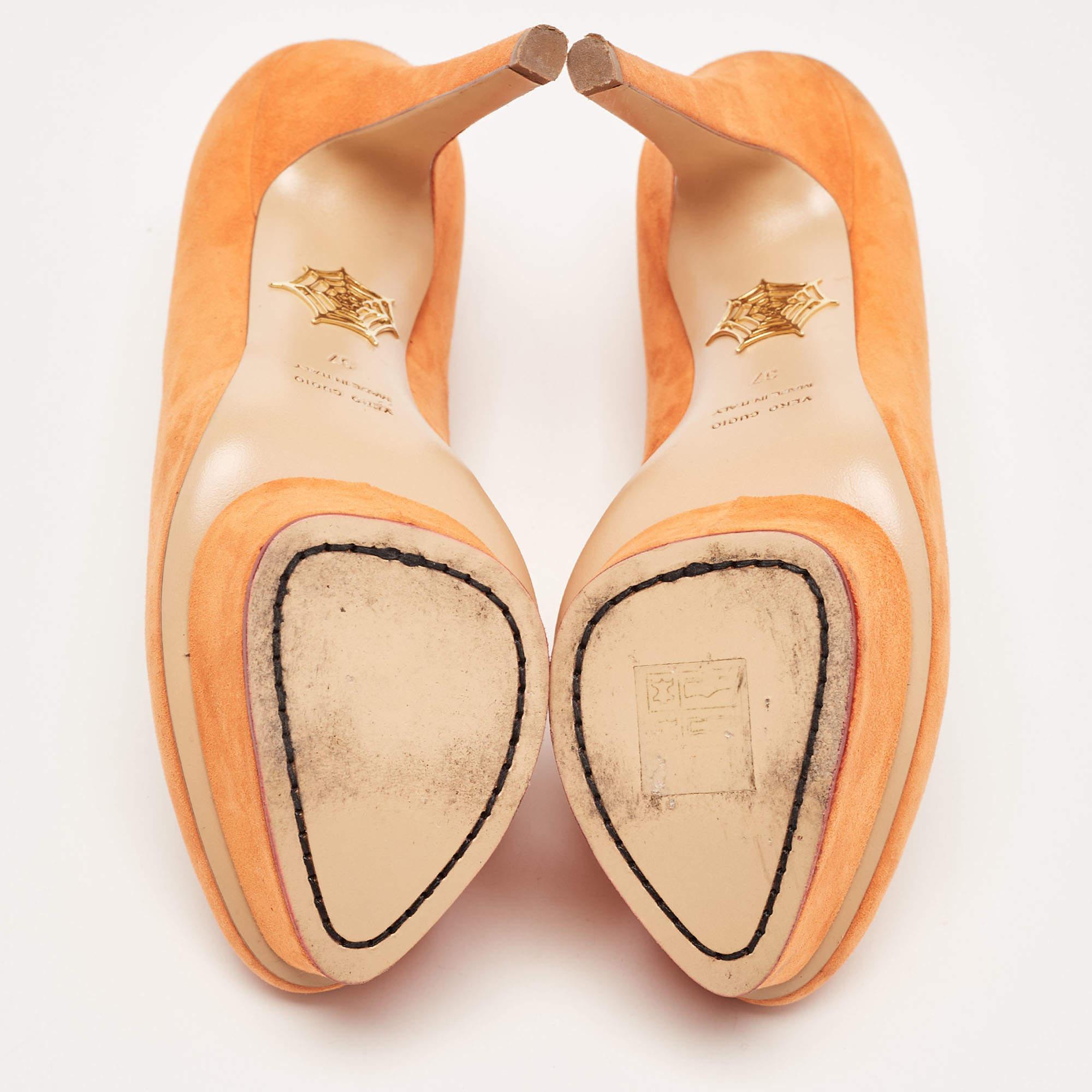 Charlotte Olympia Pumps Dolly in pelle scamosciata arancione taglia 37 in vendita 1