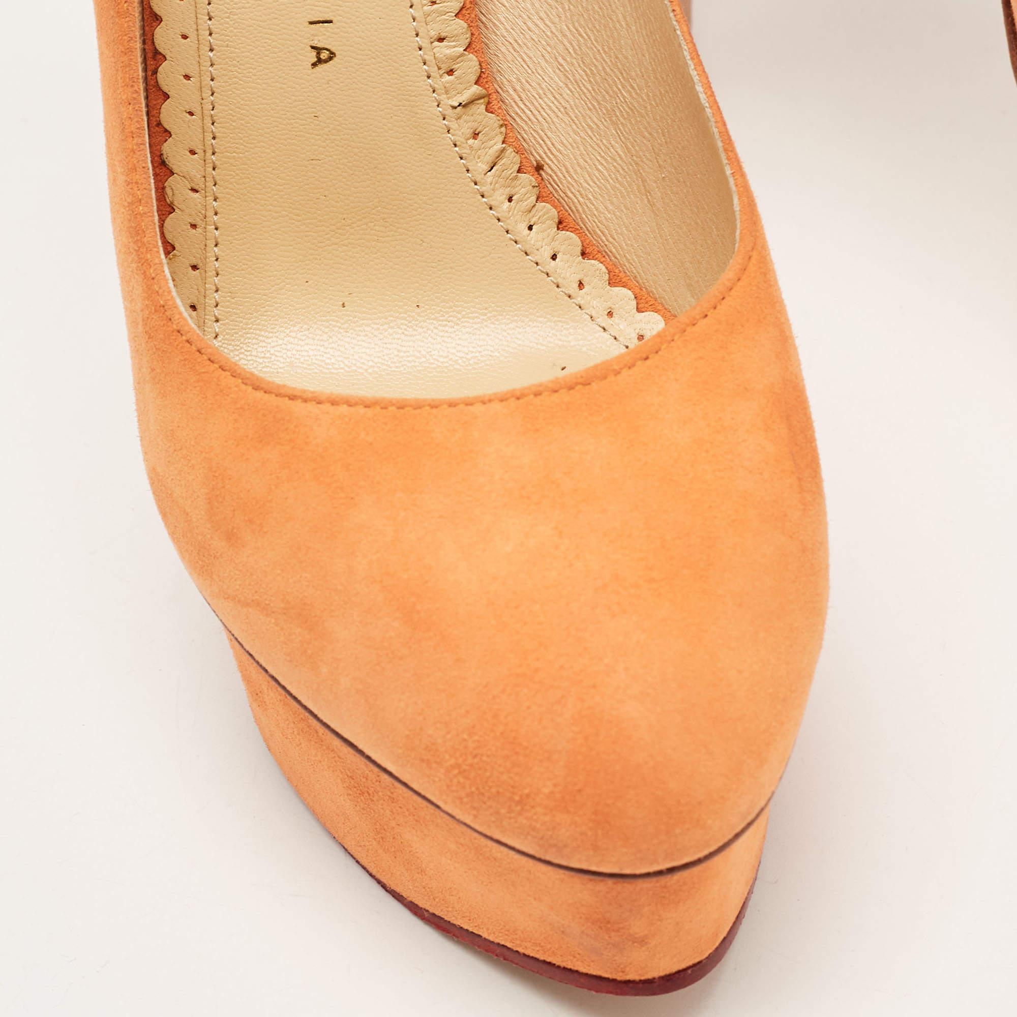 Charlotte Olympia Pumps Dolly in pelle scamosciata arancione taglia 37 in vendita 2