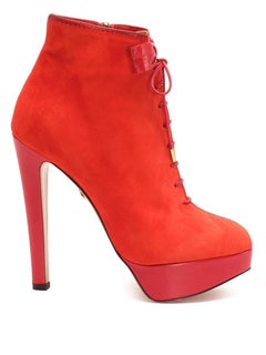 Charlotte Olympia Botines con Plataforma de Cordones de Ante Naranja Talla UK 5.5