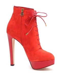 Charlotte Olympia Orange Suede Laced Platform Ankle Booties Size UK 5.5