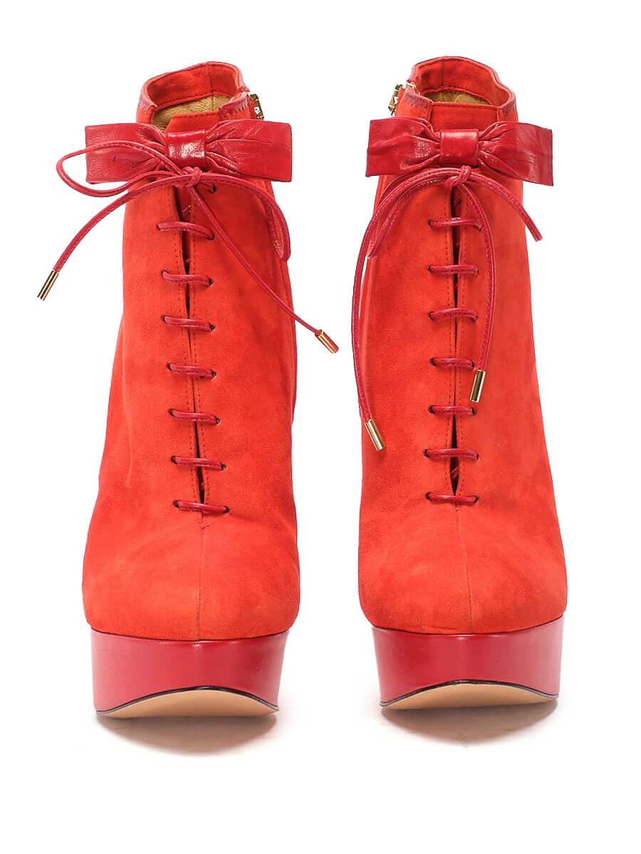 Rouge Charlotte Olympia - Bottines à plateforme en daim orange - Taille UK 5.5 en vente
