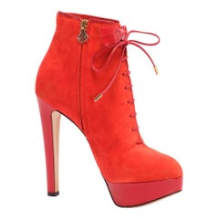 Charlotte Olympia Orange Suede Laced Platform Ankle Booties Size UK 5.5