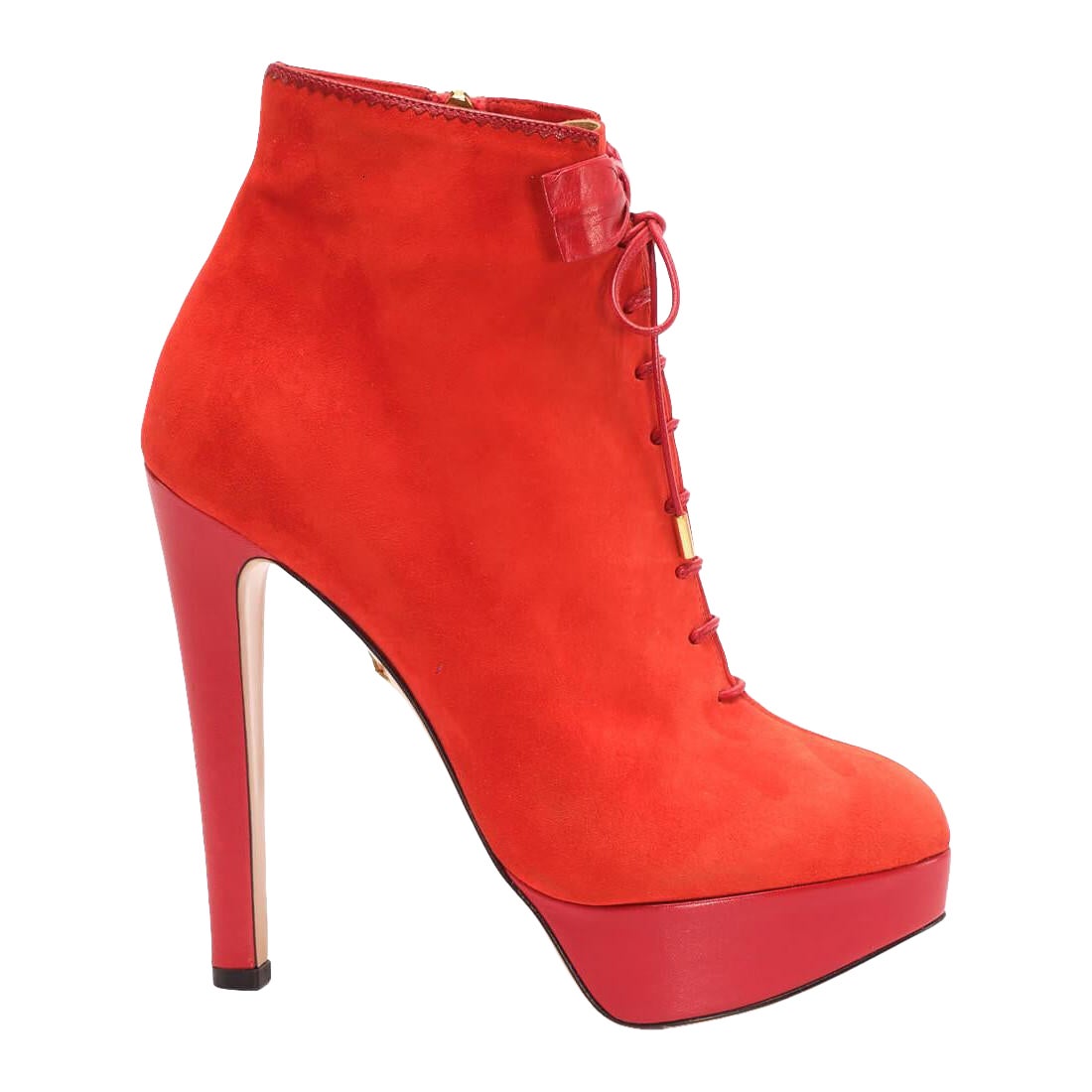Charlotte Olympia Orange Suede Laced Platform Ankle Booties Size UK 5.5 For Sale