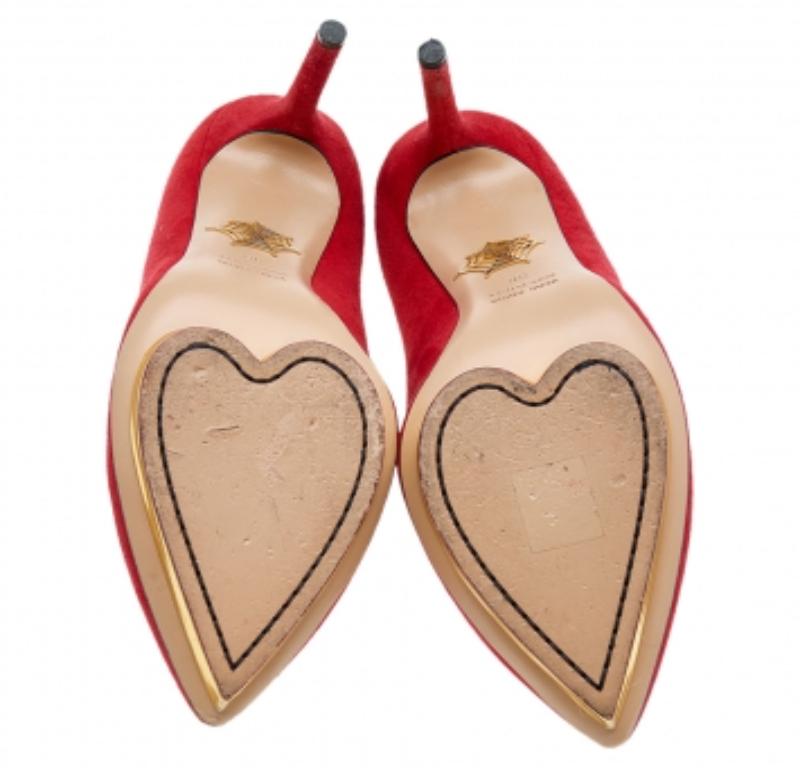 Charlotte Olympia Orange Suede Platform Pumps Size 38 In Good Condition In Dubai, Al Qouz 2
