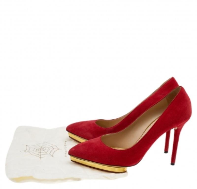 Women's Charlotte Olympia Orange Suede Platform Pumps Size 38